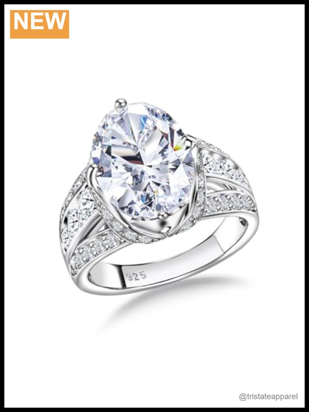 925 Sterling Silver 12.7 Carat Oval Cubic Zirconia Engagement Ring
